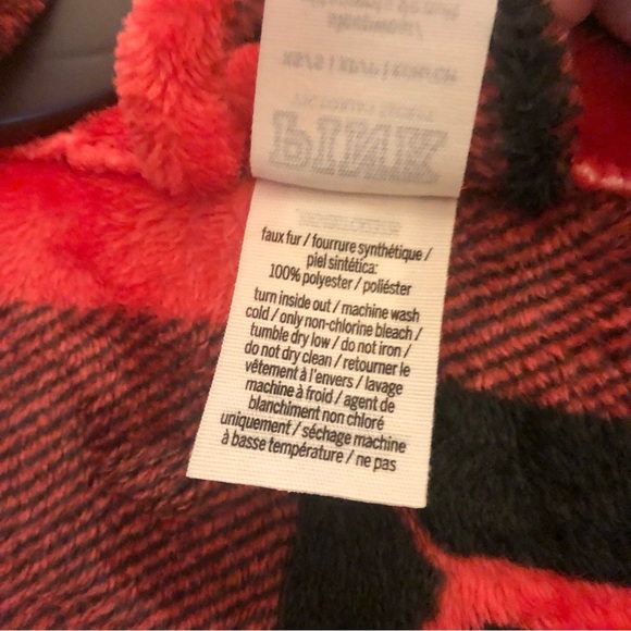 Victoria’s Secret Pink Plaid Dog Print Plush Fuzzy Robe Red Black XS/S - Picture 5 of 6